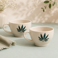Athena Home Leaf Print Ceramic Tea & Coffee Cup Set of 2 | 300 ml