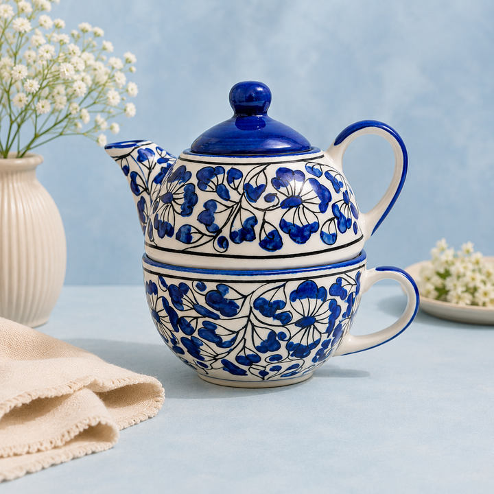 Handpainted Blue Pottery One kettle cup set | Set of 1