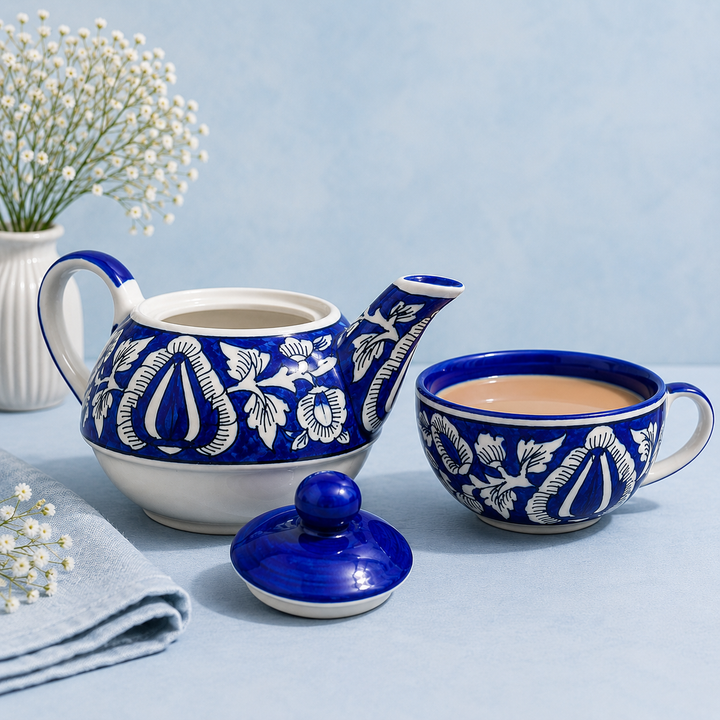 Handpainted Blue Pottery One kettle cup set | Set of 1