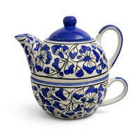 Indigo Floral Ceramic Tea Pot with Cup Set | Tea for One Teapot & Cup Combo