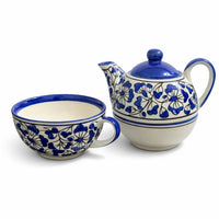 Indigo Floral Ceramic Tea Pot with Cup Set | Tea for One Teapot & Cup Combo