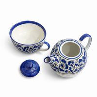 Indigo Floral Ceramic Tea Pot with Cup Set | Tea for One Teapot & Cup Combo
