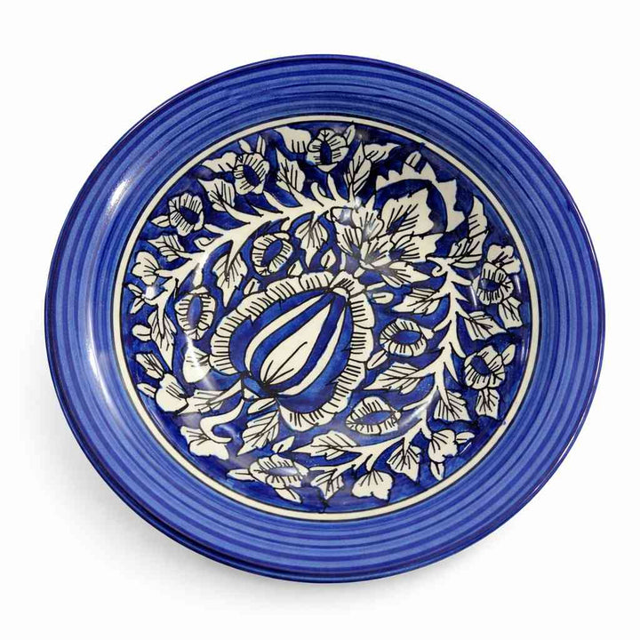 Blue Floral Ceramic Pasta Plate | Handcrafted Indigo Design Deep Plate