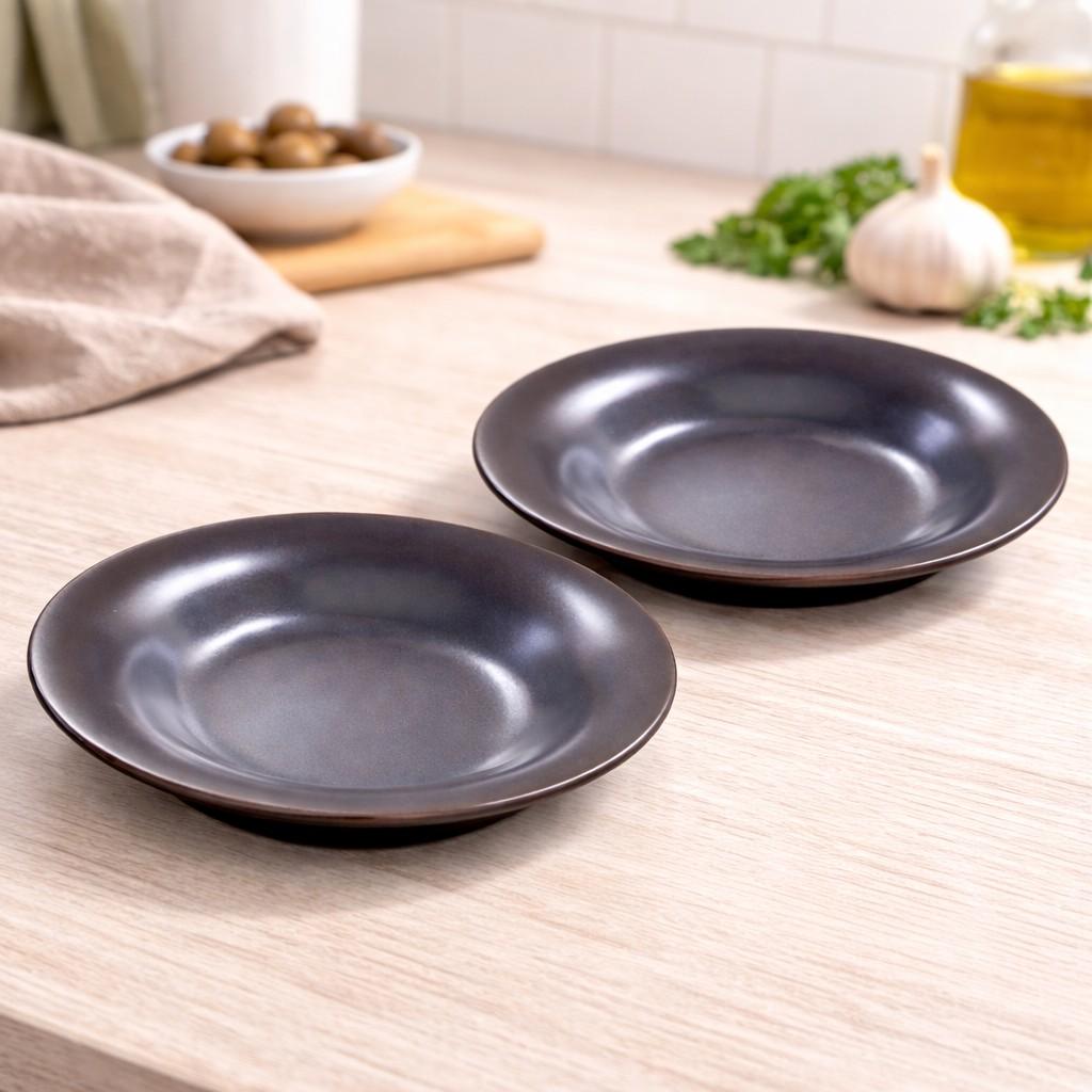Matte Brown Ceramic Pasta Plate | Deep Dinner Plate for Pasta & Salads