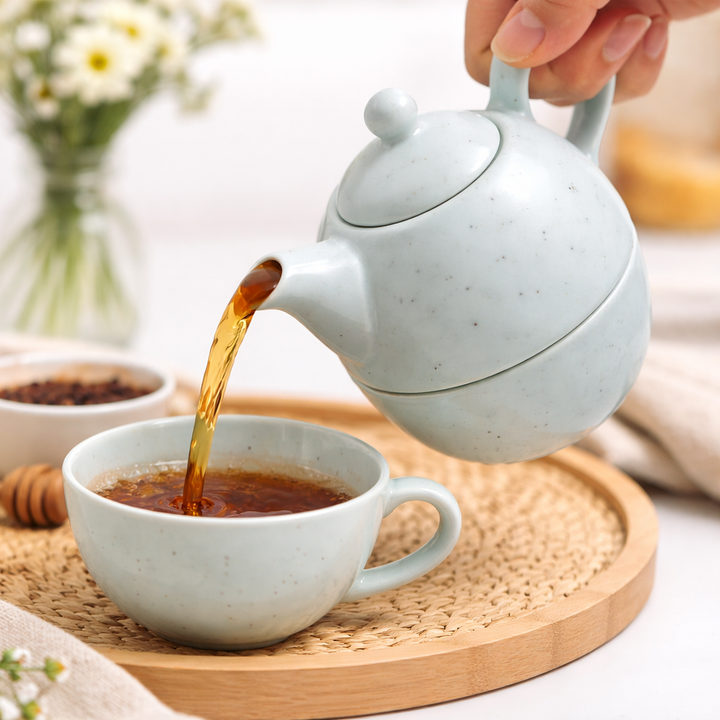 Pastel Blue Ceramic Tea Pot with Cup Set | Tea for One Teapot & Cup Combo