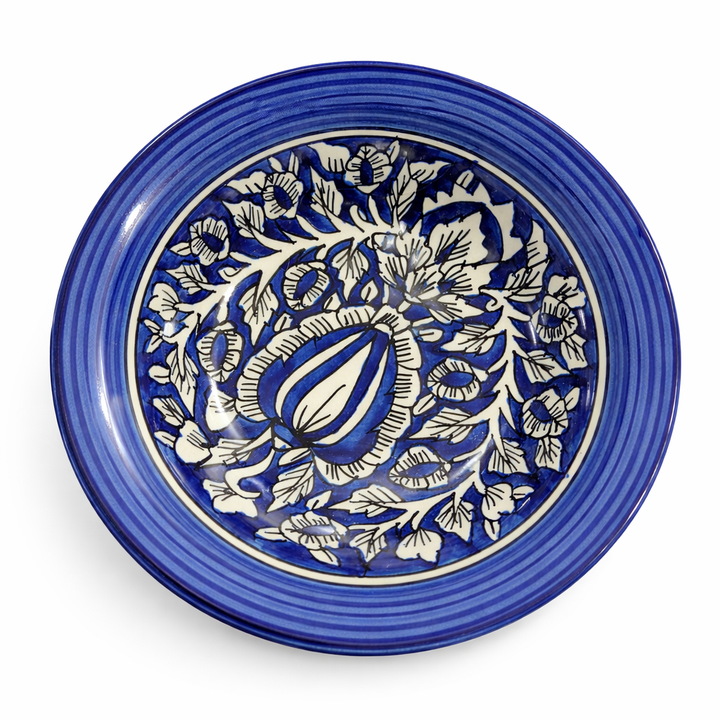 Blue Floral Ceramic Pasta Plate | Handcrafted Indigo Design Deep Plate
