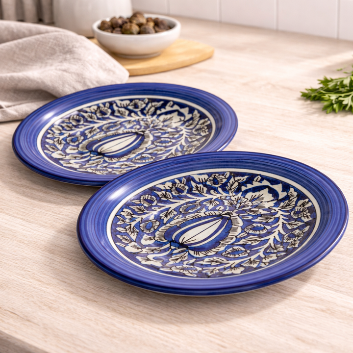 Blue Floral Ceramic Pasta Plate | Handcrafted Indigo Design Deep Plate
