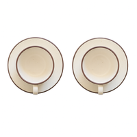 Premium Ceramic Cup & Saucer Set | Set of 2| Speckled Beige with Brown Rim | Handmade Stoneware Tea & Coffee Cup