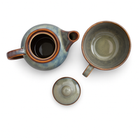 Premium Stackable Ceramic Teapot with Cup Set | Handcrafted Stoneware Tea Pot & Cup | Dual Tone Green Brown | Microwave & Dishwasher Safe | Elegant Tea Serving Set