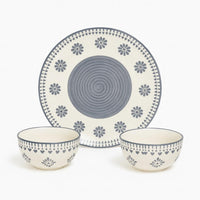 Grey Heart Ceramic Dinnerware Set | Handcrafted Dinner Plate with 2 Matching Bowls | Minimalist Premium Tableware