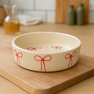 Athena Home Ceramic Salad Plate | Handcrafted Red Bow Design | Side Plate for Snacks, Starters, Desserts & Salads