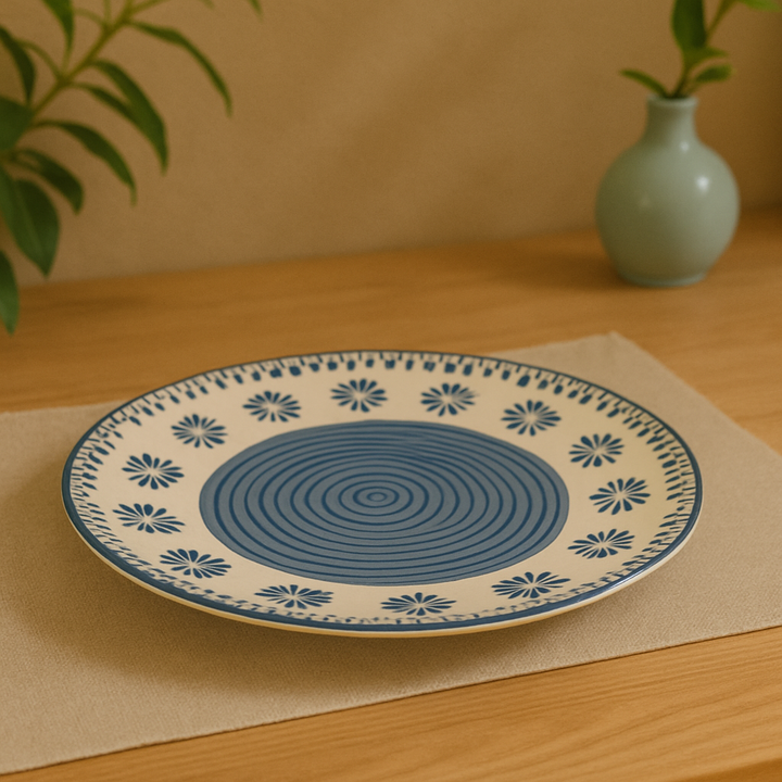 Athena Home Ceramic Handcrafted Ceramic Dinner Plate – Grey Floral Pattern Dinner Plate