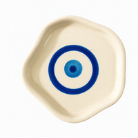 Handcrafted Evil Eye Ceramic Cup & Saucer Set | Cream & Blue Coffee & Tea Mug for Gifting