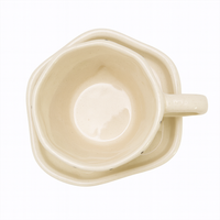 Handcrafted Grid & Heart Ceramic Cup & Saucer Set | Cream Coffee & Tea Mug for Gifting
