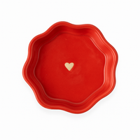 Handcrafted Red Heart Ceramic Cup & Saucer Set | Glossy Red Mini Coffee Mug for Home
