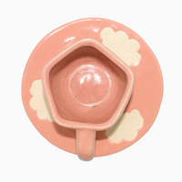 Cloud Design Ceramic Cup & Saucer Set | Pastel Pink | Handcrafted | Athena Home