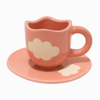 Cloud Design Ceramic Cup & Saucer Set | Pastel Pink | Handcrafted | Athena Home