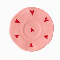 Handcrafted Heart Design Ceramic Cup & Saucer Set | Pastel Pink