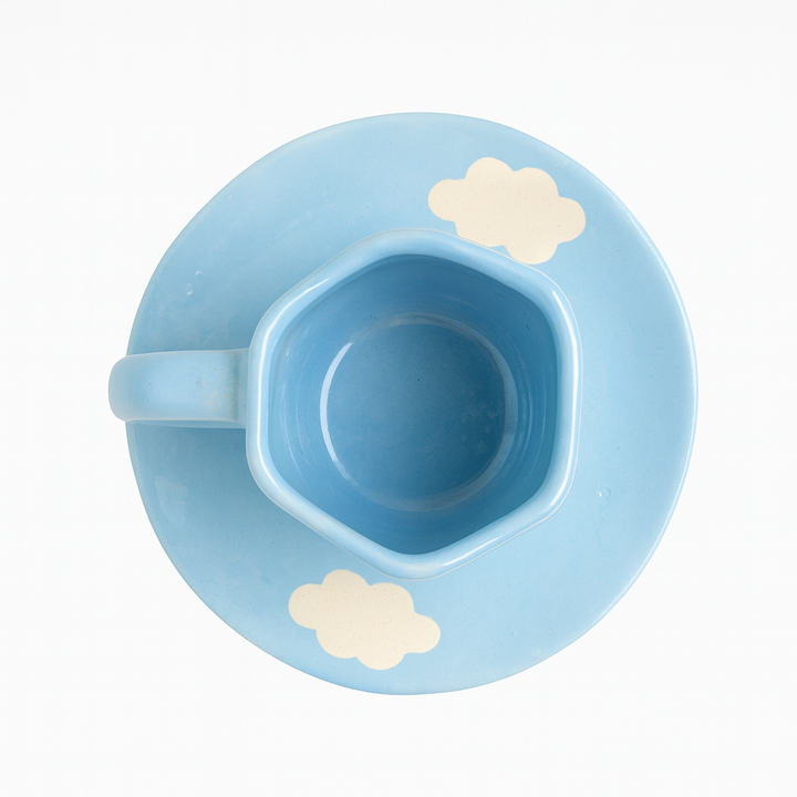 Handcrafted Cloud Design Ceramic Cup & Saucer Set