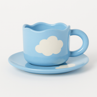 Handcrafted Cloud Design Ceramic Cup & Saucer Set