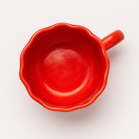 Handcrafted Red Heart Ceramic Cup | Wavy-Edge Glossy Mug for Coffee, Tea & Gifting