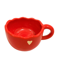 Handcrafted Red Heart Ceramic Cup | Wavy-Edge Glossy Mug for Coffee, Tea & Gifting