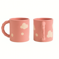 Set of 2 Pink Cloud Ceramic Mugs | Handcrafted Coffee & Tea Cups with Artistic Handle
