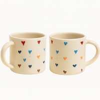 Set of 2 Multicolor Heart Ceramic Mugs | Handcrafted Coffee & Tea Cups for Home & Gifting
