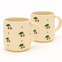 SET OF 2 | Handcrafted Cherry Ceramic Mug | Cream Coffee & Tea Cup | Artistic Ceramic Drinkware by Athena Home