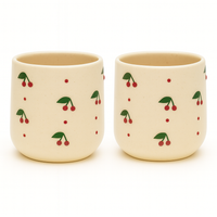 SET OF 2 | Handcrafted Cherry Ceramic Mug | Cream Coffee & Tea Cup | Artistic Ceramic Drinkware by Athena Home