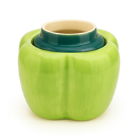 Handcrafted Green Bell Pepper Ceramic Container with Lid | Decorative Kitchen Storage Jar
