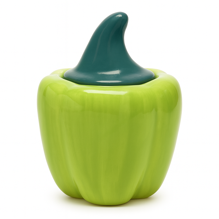 Handcrafted Green Bell Pepper Ceramic Container with Lid | Decorative Kitchen Storage Jar