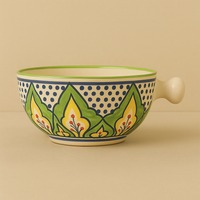 Multicolor Ceramic Soup Bowl with Handles – Traditional Pattern | Set of 1
