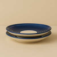 Blue Ceramic Saucer – Minimal Concentric Design | Set of 2