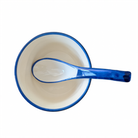 Premium Ceramic Soup Bowl Set with Spoons | Set of 6 Blue & White Stoneware Bowls | Handcrafted Patterned Serveware | Microwave & Dishwasher Safe