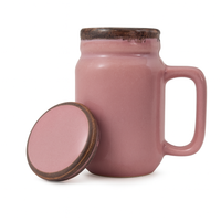 Premium Ceramic Mug with Lid | 350ml Matte Pink Stoneware Cup | Ceramic Lid for Heat Retention | Microwave &amp; Dishwasher Safe
