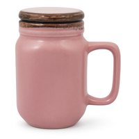 Premium Ceramic Mug with Lid | 350ml Matte Pink Stoneware Cup | Ceramic Lid for Heat Retention | Microwave &amp; Dishwasher Safe