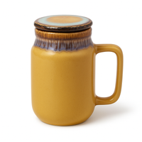 Premium Ceramic Coffee Mug with Lid | 350ml Mustard Yellow Stoneware Cup | Ceramic Lid for Heat Retention | Microwave & Dishwasher Safe