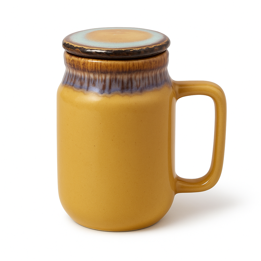 Mason Jar | Mustard Ceramic Mug with Lid | 420ml