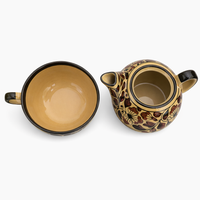 Beige Handpainted Floral Ceramic Tea Pot with Cup Set | Tea for One Teapot & Cup Combo