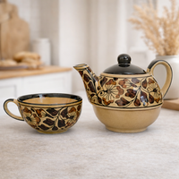 Athena Home Raksha Bandhan Gift Combo | Brown Handpainted Ceramic Teapot with Cup Set, 2 Designer Rakhis | Premium Tea Gift Hamper