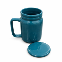 Teal Ceramic Mug with Lid | Gloss Finish Stoneware Coffee & Tea Mug