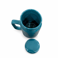 Teal Ceramic Mug with Lid | Gloss Finish Stoneware Coffee & Tea Mug