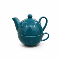 Teal Ceramic Teapot with Cup Set | Stackable Tea Pot & Cup Duo