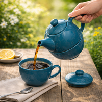 Teal Ceramic Teapot with Cup Set | Stackable Tea Pot & Cup Duo