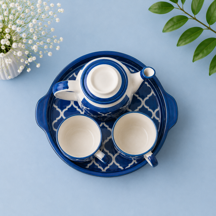 Athena Home Ceramic Tea Pot Set with 2 Cups & Serving Tray