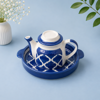 Athena Home Ceramic Tea Pot Set with 2 Cups & Serving Tray