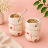 Athena Home Ceramic Coffee Mug Set of 2 | Heart Design Handmade Coffee Cups