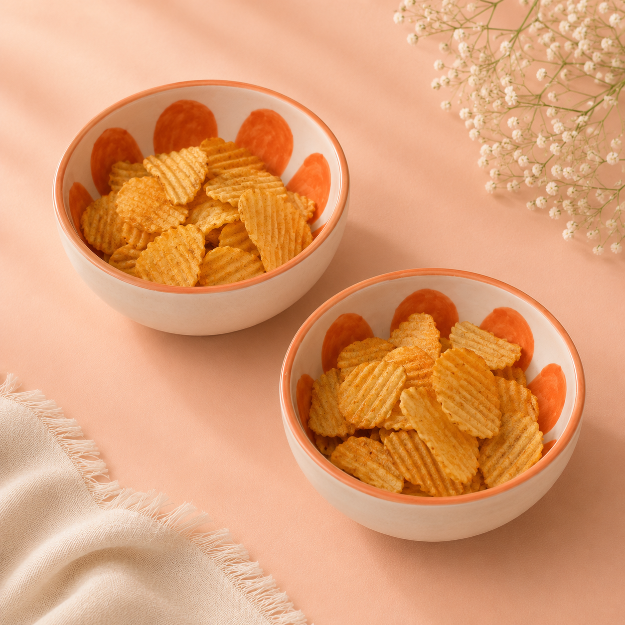 Athena Home Ceramic Bowl Set of 2 | Handpainted Orange Dessert & Snack Bowls | Premium Serving Bowls | 400 ml