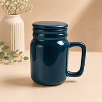 Teal Ceramic Mug with Lid | Gloss Finish Stoneware Coffee & Tea Mug